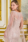 Load image into Gallery viewer, LAS3831 Dusty Rose Wholesale Sequin Beaded Sheath Mother of the Bride Dress Cape Sleeve Evening Gown