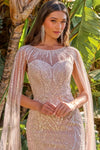 Load image into Gallery viewer, LAS3831 Dusty Rose Wholesale Sequin Beaded Sheath Mother of the Bride Dress Cape Sleeve Evening Gown