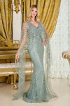Load image into Gallery viewer, LAS3835 Gray Blue Wholesale Sequin Fitted Gown with Cape Sleeves V-Neck Mother of the Bride Dress - GRAY BLUE - Mother of the Bride Dress LAS