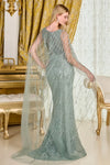 Load image into Gallery viewer, LAS3835 Gray Blue Wholesale Sequin Fitted Gown with Cape Sleeves V-Neck Mother of the Bride Dress - - Mother of the Bride Dress LAS