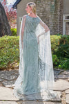 Load image into Gallery viewer, LAS3835 Gray Blue Wholesale Sequin Fitted Gown with Cape Sleeves V-Neck Mother of the Bride Dress - - Mother of the Bride Dress LAS
