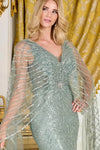 Load image into Gallery viewer, LAS3835 Gray Blue Wholesale Sequin Fitted Gown with Cape Sleeves V-Neck Mother of the Bride Dress - - Mother of the Bride Dress LAS