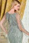 Load image into Gallery viewer, LAS3835 Gray Blue Wholesale Sequin Fitted Gown with Cape Sleeves V-Neck Mother of the Bride Dress - - Mother of the Bride Dress LAS