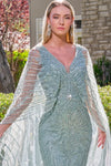 Load image into Gallery viewer, LAS3835 Gray Blue Wholesale Sequin Fitted Gown with Cape Sleeves V-Neck Mother of the Bride Dress - - Mother of the Bride Dress LAS