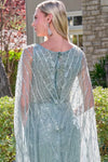 Load image into Gallery viewer, LAS3835 Gray Blue Wholesale Sequin Fitted Gown with Cape Sleeves V-Neck Mother of the Bride Dress - - Mother of the Bride Dress LAS