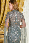 Cargar imagen en el visor de la galería, LAS3836 Wholesale Gray Green Beaded Sequin Mother of the Bride Dress with High Neck Cape Sleeves