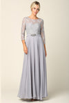 Load image into Gallery viewer, LA Merchandise LAV3227 Modest Lace Long Sleeve MOB Chiffon Gown - SILVER - Dress LA Merchandise