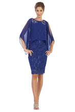 Load image into Gallery viewer, LA Merchandise LAV3296 Short Mother of Bride Knee Length Lace Dress - ROYAL - Dress LA Merchandise