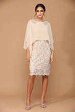 Load image into Gallery viewer, LA Merchandise LAV3296 Short Mother of Bride Knee Length Lace Dress - CHAMPAGNE - Dress LA Merchandise