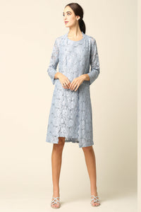 LA Merchandise LAV3365 Short 2-PC Lace Mother of Bride Dress & Jacket - DUSTY BLUE - Dress LA Merchandise