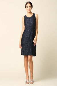 LA Merchandise LAV3365 Short 2-PC Lace Mother of Bride Dress & Jacket - NAVY BLUE - Dress LA Merchandise