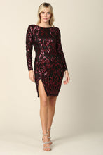 Load image into Gallery viewer, LA Merchandise LAV3374 Fitted Cocktail Sequin Short Mini Slit Dress - BURGUNDY - Dress LA Merchandise