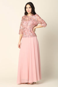 LA Merchandise LAV3377 Metallic Embroidered A-Line Formal Dress - DUSTY ROSE - Dress LA Merchandise