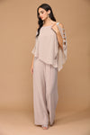Load image into Gallery viewer, LA Merchandise LAV3381 Detailed Chiffon Cape on Stretch Jersey Jumpsuit - COCOA - Dress LA Merchandise
