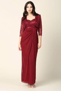 LA Merchandise LAV3406 2-PC Bolero Jacket Mother of the Bride Dress - BURGUNDY - Dress LA Merchandise