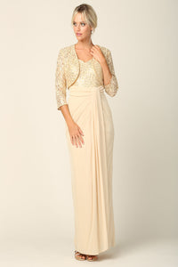 LA Merchandise LAV3406 2-PC Bolero Jacket Mother of the Bride Dress - CHAMPAGNE - Dress LA Merchandise