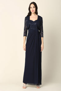 LA Merchandise LAV3406 2-PC Bolero Jacket Mother of the Bride Dress - NAVY - Dress LA Merchandise