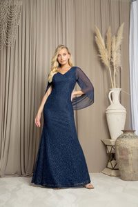 LA Merchandise LAV3471 Lace V-Neck MOB Dress W/ Cowl Back - NAVY - Dress LA Merchandise