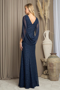 LA Merchandise LAV3471 Lace V-Neck MOB Dress W/ Cowl Back - - Dress LA Merchandise