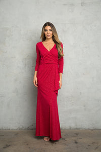 LA Merchandise LAV3472 Stretch Jersey Glitter MOB Evening Dress - RED - Dress LA Merchandise