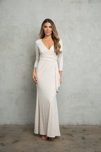 LA Merchandise LAV3472 Stretch Jersey Glitter MOB Evening Dress - PLATINUM - Dress LA Merchandise