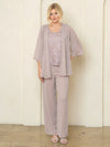 Load image into Gallery viewer, LAV3541 Wholesale 3-Piece Mother of the Bride Dress Sequin Top, Chiffon Jacket &amp; Wide-Leg Pants