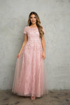 Load image into Gallery viewer, LA Merchandise LAV5261 Sequin Short Sleeve A-Line MOB Gown - DUSTY ROSE - Dress LAV