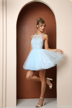 Load image into Gallery viewer, LA Merchandise LAXB652 Halter Fit &amp; Flare Short Bridesmaids Dress - BABY BLUE - LA Merchandise