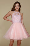 Load image into Gallery viewer, LA Merchandise LAXB652 Halter Fit &amp; Flare Short Bridesmaids Dress - BLUSH - LA Merchandise