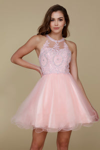 LA Merchandise LAXB652 Halter Fit & Flare Short Bridesmaids Dress - BLUSH - LA Merchandise