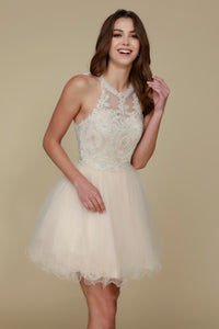 LA Merchandise LAXB652 Halter Fit & Flare Short Bridesmaids Dress - CHAMPAGNE - LA Merchandise