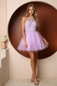 LA Merchandise LAXB652 Halter Fit & Flare Short Bridesmaids Dress - LILAC - LA Merchandise