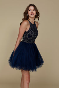 LA Merchandise LAXB652 Halter Fit & Flare Short Bridesmaids Dress - NAVY BLUE - LA Merchandise