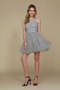 LA Merchandise LAXB652 Halter Fit & Flare Short Bridesmaids Dress - SILVER - LA Merchandise