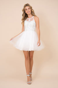 LA Merchandise LAXB652 Halter Fit & Flare Short Bridesmaids Dress - WHITE - LA Merchandise