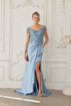 Load image into Gallery viewer, Wholesale Beaded Illusion Lace Trumpet Gown with Cascade Slit Mother of Bride Dress by LAXMD155 - BLUE - Dress LAX
