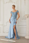 Load image into Gallery viewer, Wholesale Beaded Illusion Lace Trumpet Gown with Cascade Slit Mother of Bride Dress by LAXMD155 - - Dress LAX