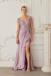 Load image into Gallery viewer, Wholesale Beaded Illusion Lace Trumpet Gown with Cascade Slit Mother of Bride Dress by LAXMD155 - DUSTY PINK - Dress LAX