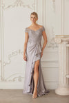 Load image into Gallery viewer, Wholesale Beaded Illusion Lace Trumpet Gown with Cascade Slit Mother of Bride Dress by LAXMD155 - GRAY - Dress LAX