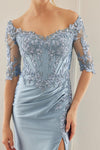 Load image into Gallery viewer, Wholesale Off-Shoulder Illusion Scoop Neck 3/4 Sleeve Sequin Embroidered Trumpet Gown by LAXMD156 - - Dress LAX
