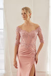 Load image into Gallery viewer, Wholesale Off-Shoulder Illusion Scoop Neck 3/4 Sleeve Sequin Embroidered Trumpet Gown by LAXMD156 - - Dress LAX