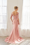 Load image into Gallery viewer, Wholesale Off-Shoulder Illusion Scoop Neck 3/4 Sleeve Sequin Embroidered Trumpet Gown by LAXMD156 - - Dress LAX