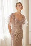 Load image into Gallery viewer, Wholesale Sweetheart Flutter Sleeve Beaded Lace Trumpet Gown with Slit &amp; Sweep Train by LAXME148 - - Dress LAX