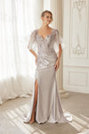 Load image into Gallery viewer, Wholesale Sweetheart Flutter Sleeve Beaded Lace Trumpet Gown with Slit &amp; Sweep Train by LAXME148 - - Dress LAX