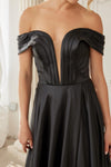 Load image into Gallery viewer, Wholesale Off-Shoulder Deep-V Stretch Satin A-Line Gown with Slit &amp; Sweep Train by LAXME150 - - Dress LAX