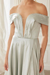 Load image into Gallery viewer, Wholesale Off-Shoulder Deep-V Stretch Satin A-Line Gown with Slit &amp; Sweep Train by LAXME150 - - Dress LAX