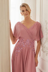 Load image into Gallery viewer, Wholesale Flutter Sleeve Beaded Waist Chiffon A-Line Mother of Bride Evening Gown by LAXME152