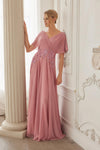 Load image into Gallery viewer, Wholesale Flutter Sleeve Beaded Waist Chiffon A-Line Mother of Bride Evening Gown by LAXME152