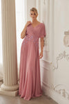 Load image into Gallery viewer, Wholesale Flutter Sleeve Beaded Waist Chiffon A-Line Mother of Bride Evening Gown by LAXME152