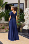 Load image into Gallery viewer, Wholesale Flutter Sleeve Beaded Waist Chiffon A-Line Mother of Bride Evening Gown by LAXME152